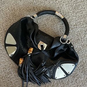 Authenticated Gucci Black Python Large Babouska Indy Top Handle Bag